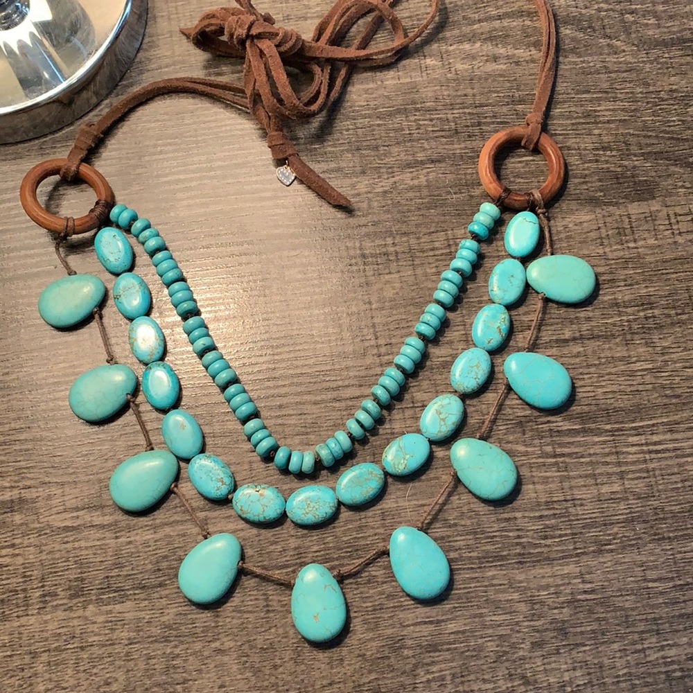 Stella & Dot Turquoise and brown suede